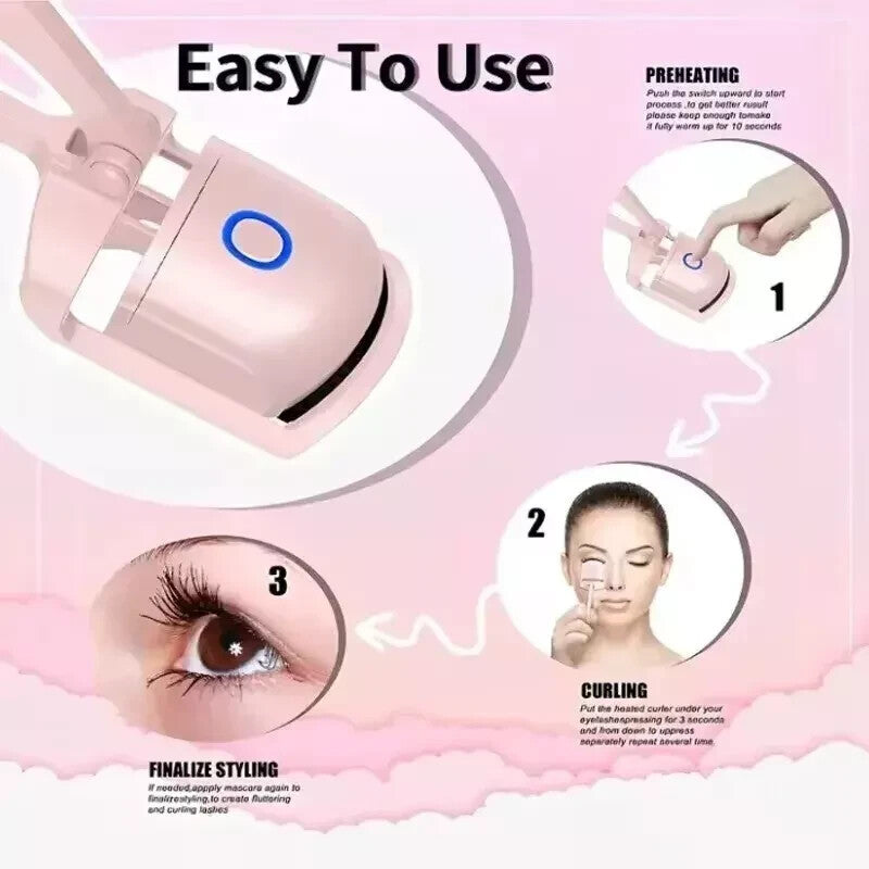 Long Lasting Electric Heated Eyelash Curler USB Rechargeable Makeup Curling Tool