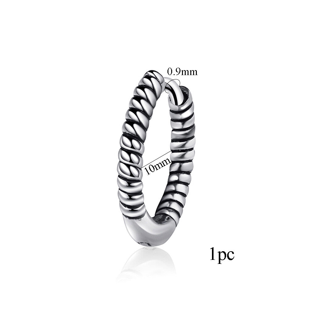 1PAIR Men Women Surgical Stainless Steel Silver Thick Round Huggie Hoop Earrings