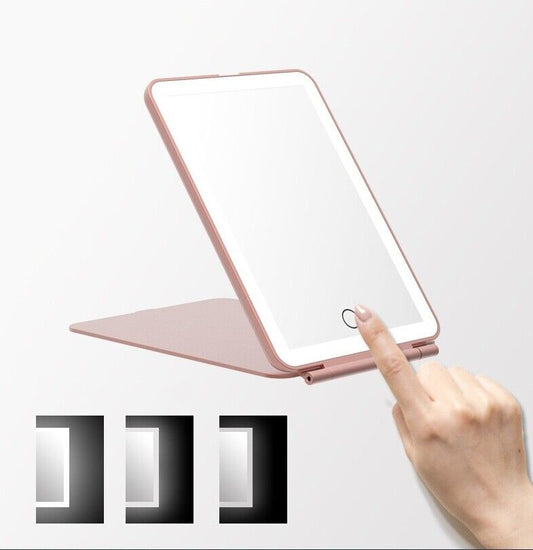 Rechargeable Makeup Mirror Lighted Travel Portable Tabletop LED Foldable Mirror
